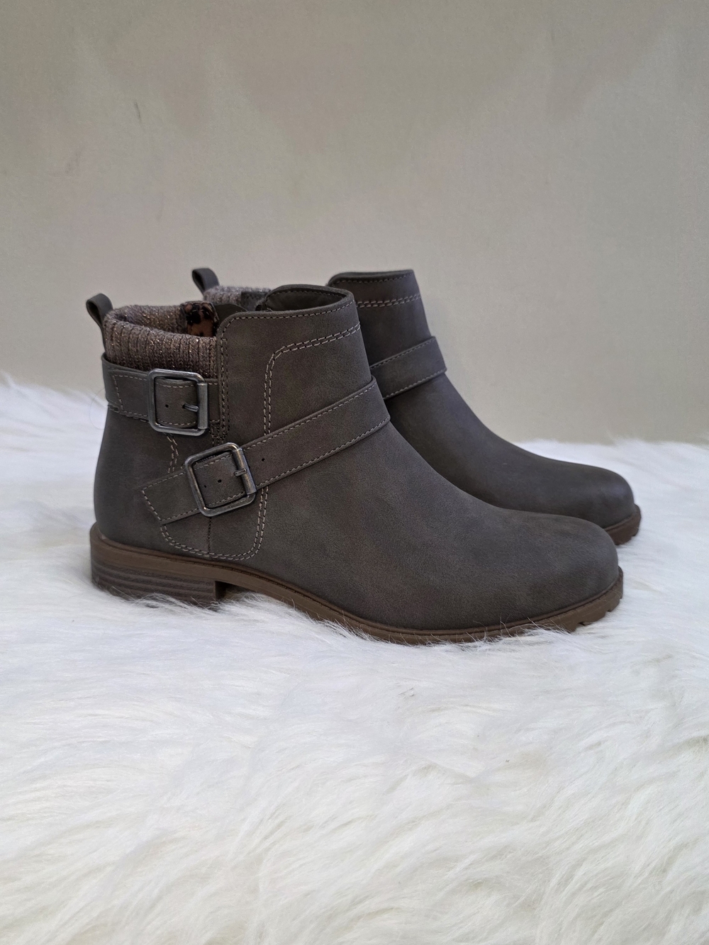 wonder nation Gray Buckle Strap Ankle Booties